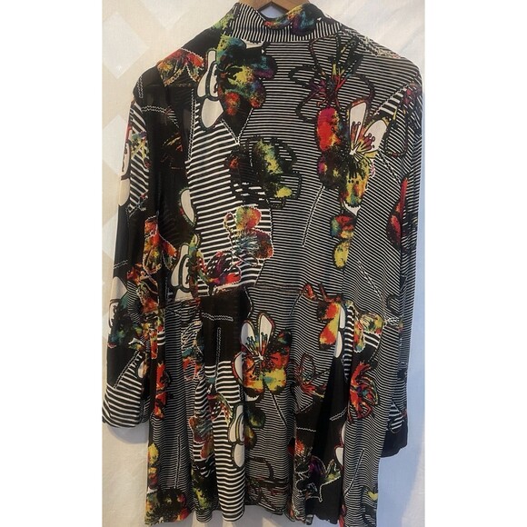New ALI MILES Butterflies Floral Striped Abstract Art to wear Boho Tunic Bell 2X - Picture 7 of 16